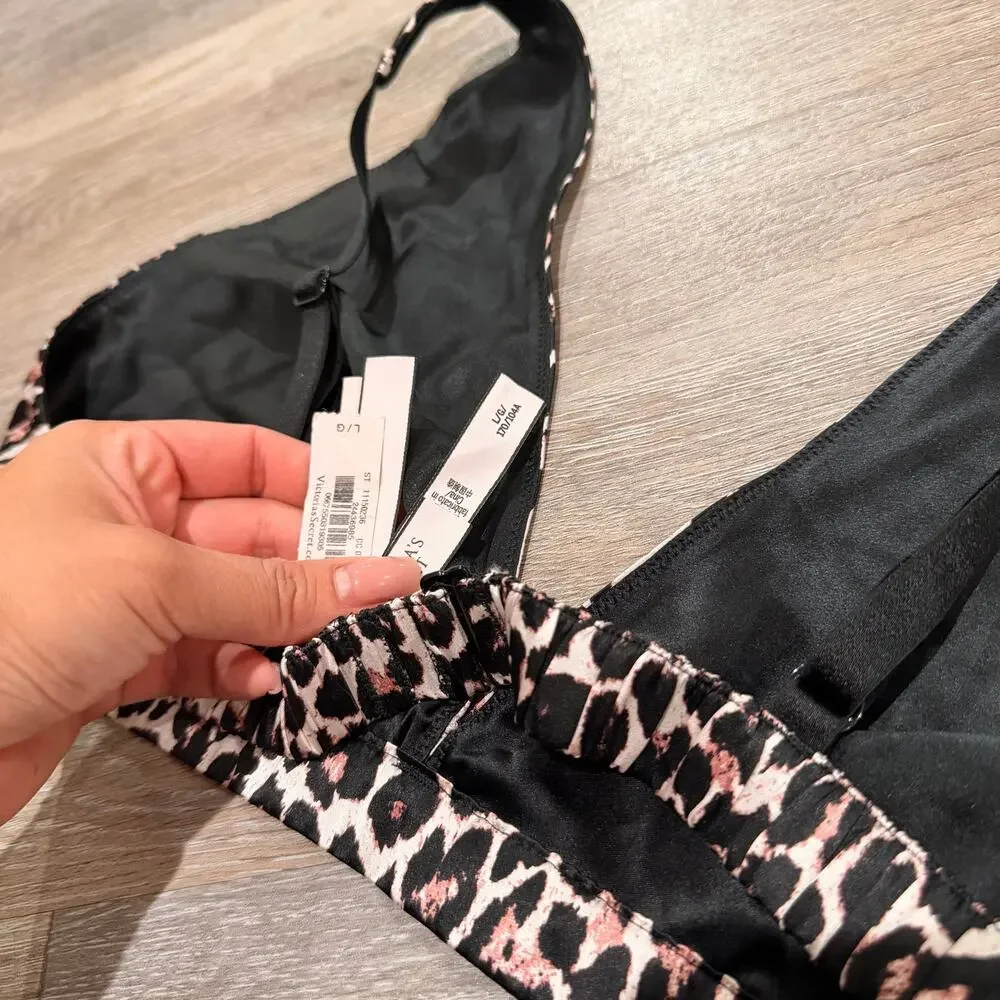 ictoria's Secret Bare Unlined New Silk Plunge Animal Print Bra Size Large